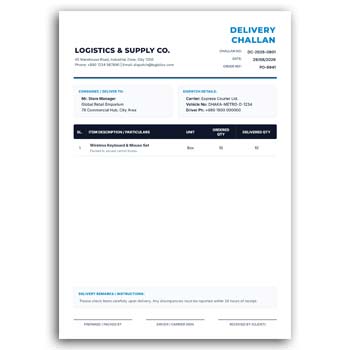 Delivery Challan Format for Own Use Format Editable