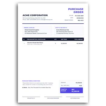 Purchase Order Format Editable and Download Free