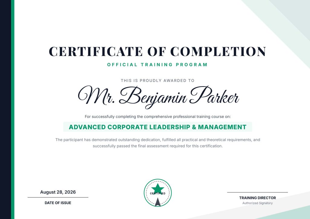 Training Program Certificate Format Editable PDF Free Download