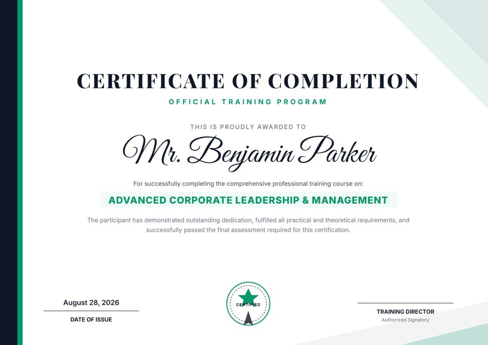 Training Program Certificate Format Editable PDF Free Download